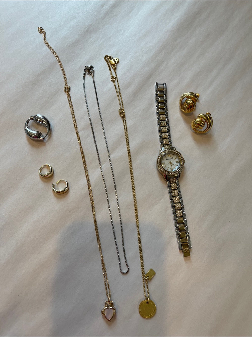 Gold and Silver Mixed-Metal Watch and Necklace Set